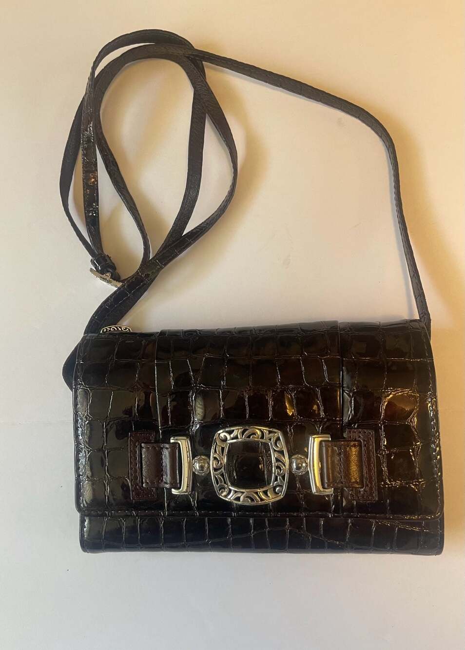 Brighton Croco Embossed Patent Leather Organizer Crossbody Bag